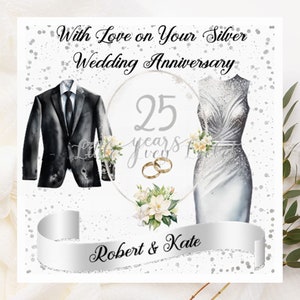 SILVER Wedding Anniversary Card-PERSONALISED-25th Wedding Anniversary Card-Silver Wedding Card-His/Hers Silver Wedding Card-Twenty Fifth-25