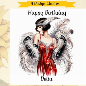 Carte d'anniversaire ART déco au choix, personnalisée, fille clapet, années 20 folles, carte élégante des années 20 pour femme, carte d'anniversaire des années 1920