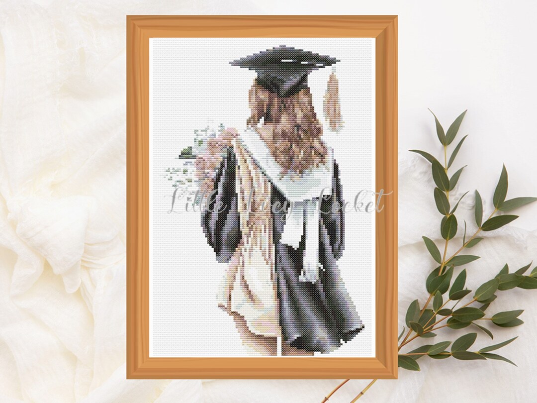 Girls Graduation Patterns Graduation Girl Cross Stitch Chart: Flowers, Black Robe (PDF Pattern ...