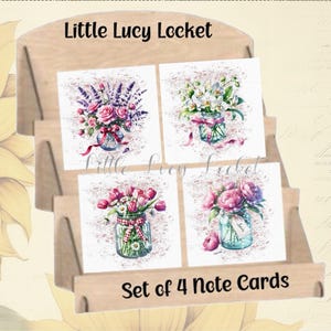 FLORAL Set of 4 Note Cards-Blank Cards-Any Occasion-Thank You-Invitation-Happy Birthday-Get Well-Notelet-Thinking of You-Mason Jars-Flowers