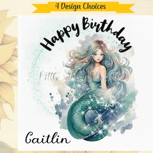 4 choix de conception - carte d'anniversaire sirène - carte personnalisée - aquarelle imprimée paillettes/étincelles-carte d'anniversaire fantastique-carte d'anniversaire sous-marine