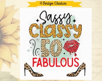 50th Birthday Card-Sassy CLASSY-Glamour Card-Leopard Print-CAN Be Personalised-Card For Her-50th Birthday Celebration-50 Card-Shoes-Red Lips