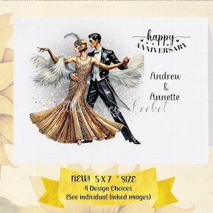 Tarjeta de aniversario ART DECO - PERSONALIZADA - 4 diseños a elegir - Felices años 20 - Pareja elegante - Nuevo tamaño 5x7 - Tarjeta de aniversario de bodas glamurosa - Celebración