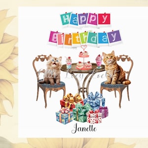 FELINE Birthday Tea Card-PERSONALISED-Pair of GINGER Cats Enjoying an Afternoon Tea- Cat Card-Cute Cats-Feline Birthday Card-Cat Lover Card