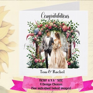 HOCHZEIT Tageskarte-PERSONALISIERT-4 Designauswahl-Blumenhochzeitskarte-Braut und Bräutigam-Mr & Mrs-Glückwünsche-Ehe Karte-Glückliches Paar Karte