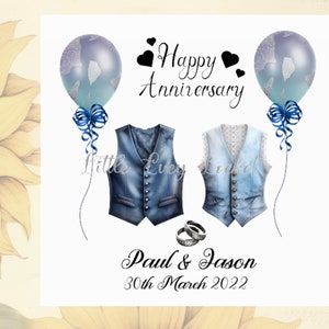 Tarjeta de aniversario de bodas para él y para él - PERSONALIZADA - Feliz aniversario - Aniversario de bodas de Sr. y Sr. - Chalecos azules - Aniversario masculino - Tarjeta para el novio