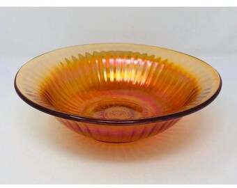Vintage 1940s Imperial 9” Carnival Bowl • Marigold • Ribbed Optics Dish • Home Decor • Mid Century