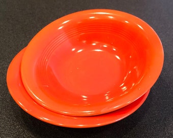 Dos cuencos Harlequin de 14 cm (5,5 pulgadas) de la colección Vintage 1930 • Porcelana Homer Laughlin • RARO • Vajilla de mediados de siglo