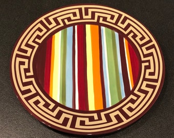 Vintage 1990s Striped Pottery 14” Platter • Hand Painted • Decorative Plate • Home Decor • Southwestern Tray