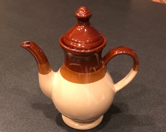 Vintage 1960s 3-Tone Brown Coffee or Teapot • Stoneware Pottery •  Farmhouse Decor • Mid Century • Dinnerware