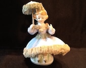 Vintage Dresden Style Lady Figurine Porcelain with Lace Dress 1940 39 s Excellent Condition FREE SHIPPING