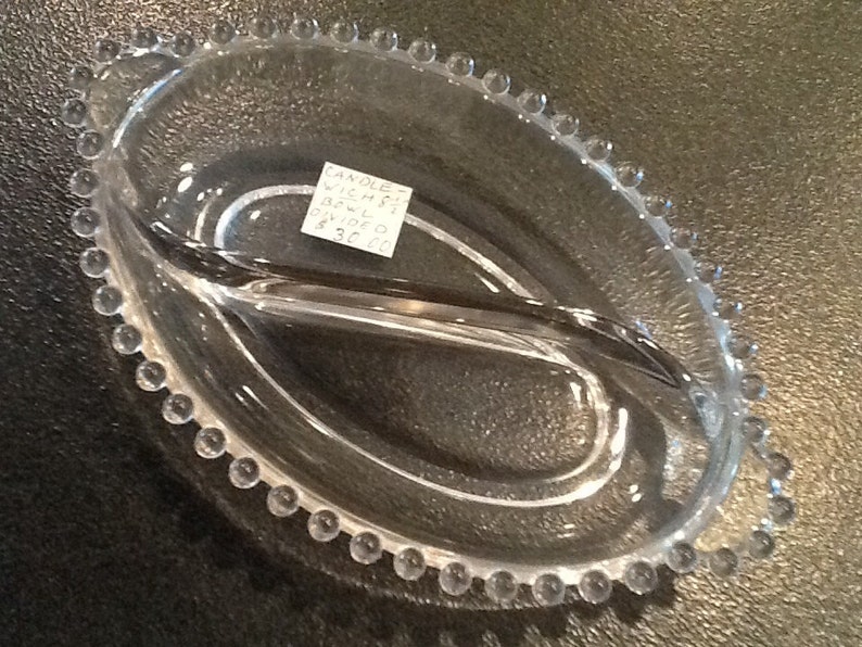 Great Condition 1950/'s FREE SHIPPING Depression Glass Candlewick Oval Bowl Two Handled Divided Crystal Imperial Glass Co