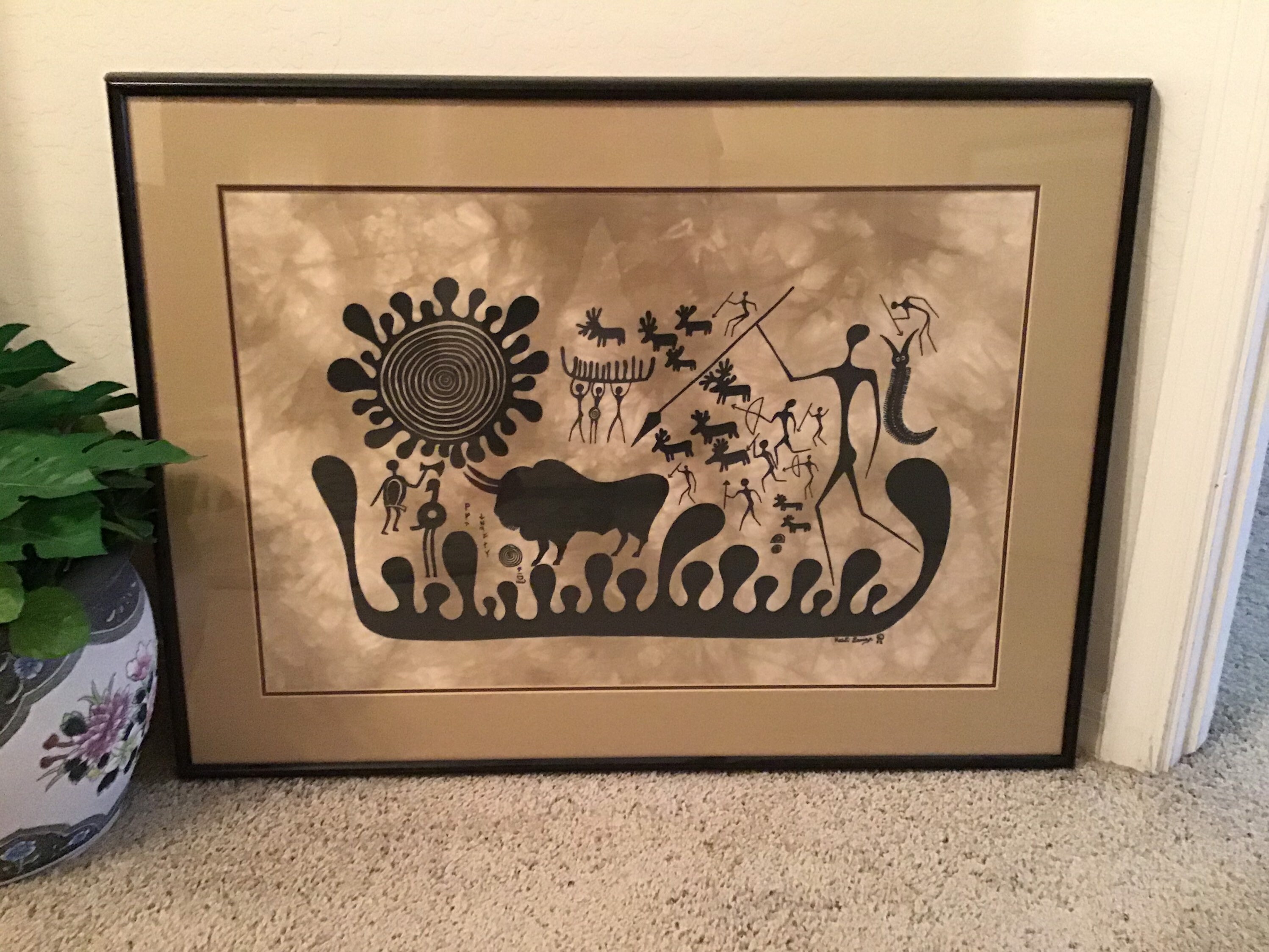 Vintage 1980s Heidi Lange Print • Orig. African Batik • 34x26