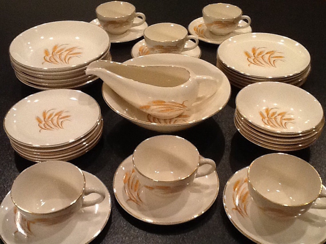 Vintage Golden Wheat 62 Pc. Dish Set Homer Laughlin Etsy