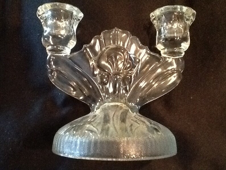 Depression Glass 2 Iris & Herringbone Candelabras Etsy