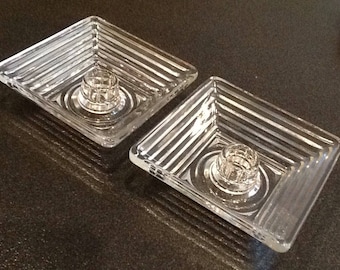 Depression Glass Manhattan Candleholders <> Set of 2 <> Anchor Hocking <> MCM 1930's <> MINT CONDITION