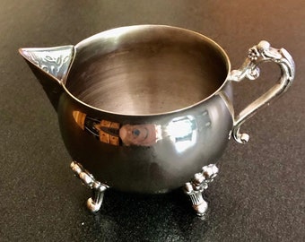 Vintage Silver Plated Creamer <> SILVER DISCOUNTED <> Leaf & Flower Design <> 1960’s Mid Century Modern <> Excellent Condition