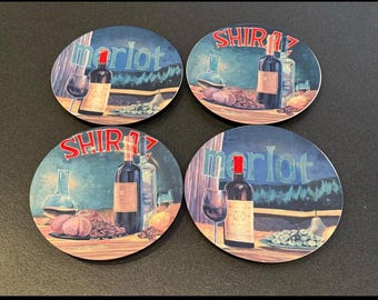 Genmert Mulberry FOUR Wine Bottle Plates • 8” Dishes • Merlot & Shiraz China • Home Collection • 2000s