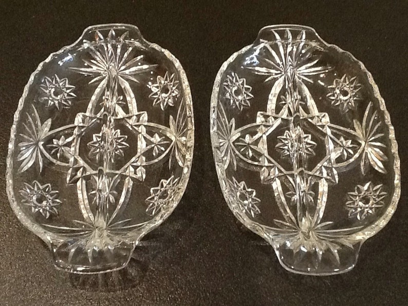 Vintage 2 Anchor Hocking Relish Bowls Star of David Early American Glass Divided Bowls 1960 Mid Century Modern EXCELLENT CONDITION image 1