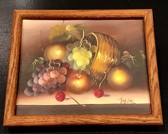 Vintage Still Life Oil Painting <> Fruit/Basket <> Wall Art <> Artist Taylor <> Oil On Canvas <> 8"x10"<> 1970s <> EXCELLENT CONDITION