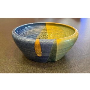 Vintage Hand Thrown Pottery Bowl • 8” • Signed Artist Diane • Blue & Gray Dish • Home Decor • 2000s