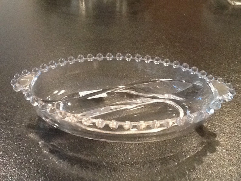 Great Condition 1950/'s FREE SHIPPING Depression Glass Candlewick Oval Bowl Two Handled Divided Crystal Imperial Glass Co