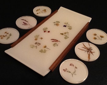 Vintage Plastic Lucite Tray <> RARE Tray & 6 Coasters <> Flowers From Israel <> "Hatsvi" <> 1960s Mid Century Modern <> Excellent Condition