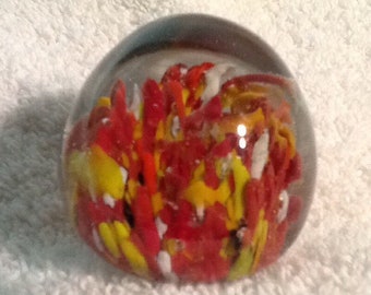 Vintage Glass Paperweight  <> Red and Yellow Coloration <> 1960's <> Mid Century Modern <> GOOD VINTAGE CONDITION