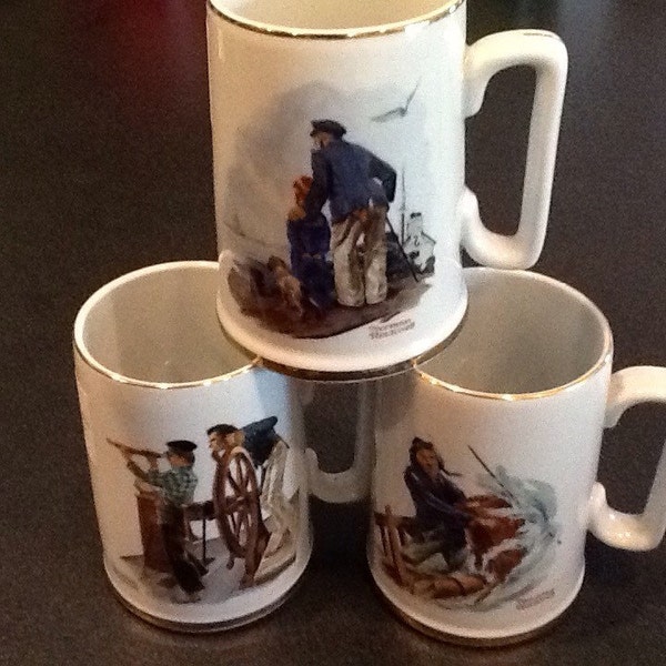 Vintage 8 Norman Rockwell Mugs <> Set of Eight <> Norman Rockwell Museum Collection <> 1985 <> MINT CONDITION