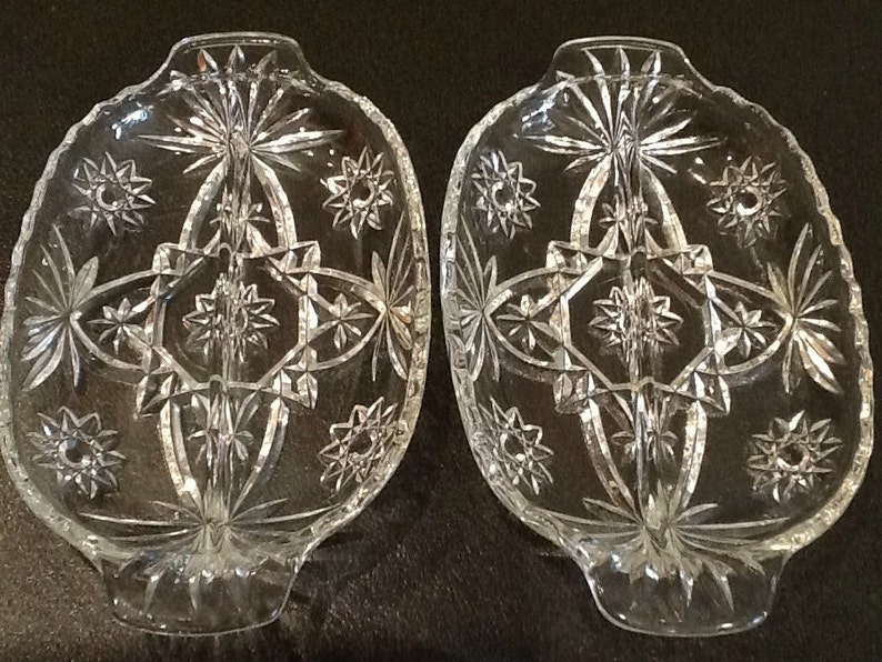 Vintage 2 Anchor Hocking Relish Bowls Star of David Early American Glass Divided Bowls 1960 Mid Century Modern EXCELLENT CONDITION image 5