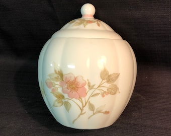 Vintage German Jar <> Green & Peach Flowers <> China <> 8” Tall <> Trinket Jar  <> RARE <> 1970 <> Mid Century Modern <> EXCELLENT CONDITION