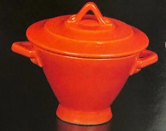 Jarra para crema y azucarero Harlequin Red vintage de 1930 • Porcelana Homer Laughlin • Mediados de siglo • Vajilla