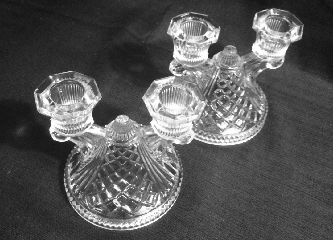 Depression Glass 2 Candelabras Set of TWO Etsy