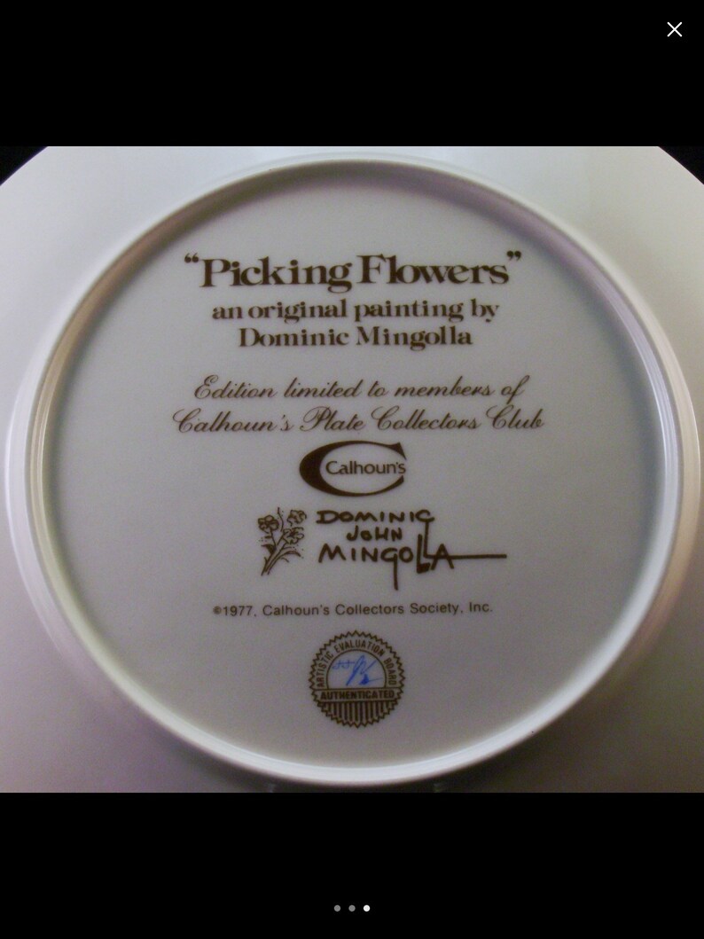 Vintage Picking Flowers Plate Collector Plate by Dominic Mingolla Ltd Edition 1977 EXCELLENT CONDITION