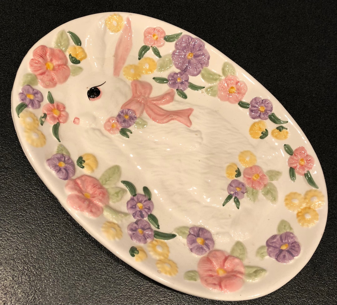 Easter Bunny Platter WBI Ceramic Pink Etsy