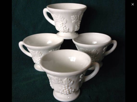 Colony Harvest Grape White Milk Glass Footed Cup & Saucer Set 
