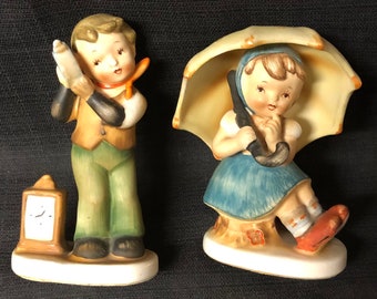 Vintage 2 Hummel Like Figurines <> Japan Label on Bottom <> Bought At S. S. Kresge Store <> 1950s Mid Century Modern <> EXCELLENT CONDITION