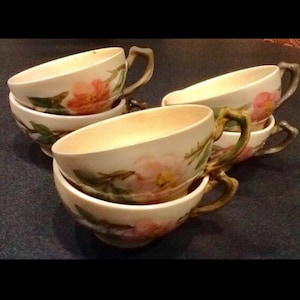 Vintage 1960s Rose Tea Cups • 6 Franciscan Desert Rose Tea Cups • Mid Century Modern • Hand Painted Pink Rose/Greenery • EXCELLENT CONDITION