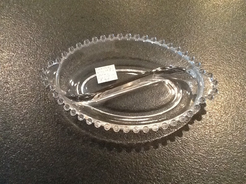 Great Condition 1950/'s FREE SHIPPING Depression Glass Candlewick Oval Bowl Two Handled Divided Crystal Imperial Glass Co