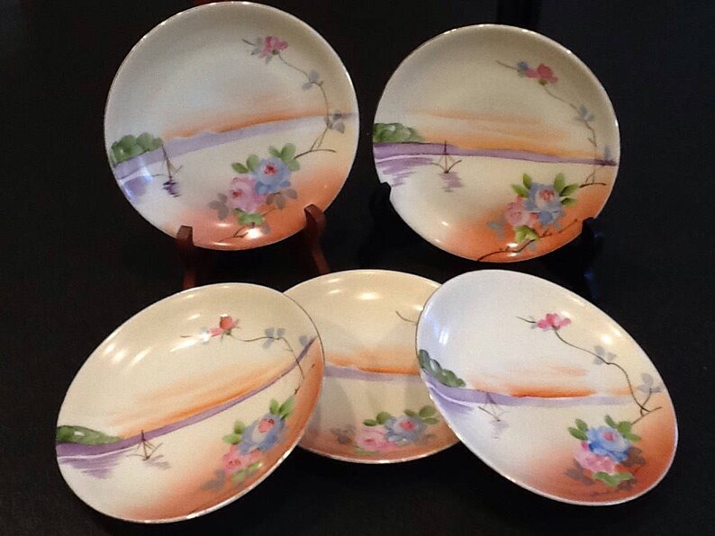 Antique 5 Nippon Plates Nippon China Eoh Etsy