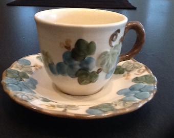 Vintage Metlox Poppytrail Saucer and Tea Cup <> Sculptured Grapes <> Embossed Pattern <> 1960s Mid Century Modern <> GREAT CONDITION