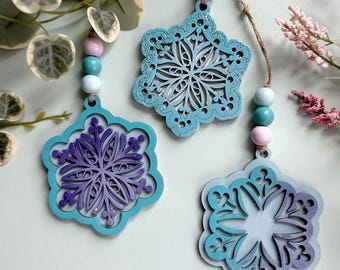 Laser Cut Two-Layer Gumdrop Snowflake Ornament – Christmas Decoration or Holiday Car Charm