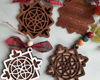 Laser Cut One-Layer Stained Glass Ornament – Christmas Decoration or Holiday Car Charm