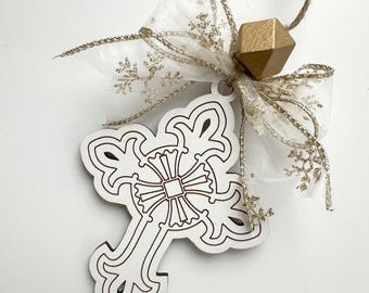 Fleur-de-Lis and Greek Cross Ornament, or Hanging Car Charm