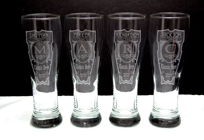 Set of 4 Personalized Beer Glasses Any Design Custom Laser Etsy