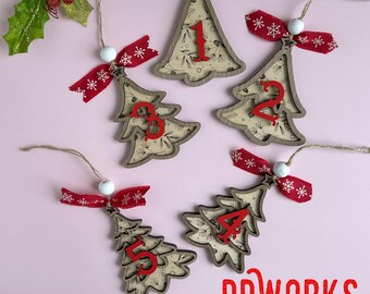 Numbered Wooden Ornaments for your Artificial Tree Sections - Christmas Decor - Set of 5