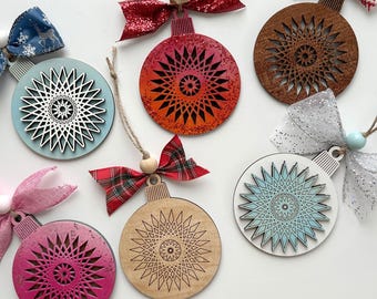 Laser Cut 1 & 2-Layer Round Sunburst Ornament – Christmas Decoration or Holiday Car Charm