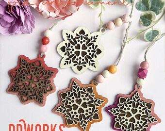 Laser Cut Two-Layer Folk Art Ornament – Christmas Decoration or Holiday Car Charm