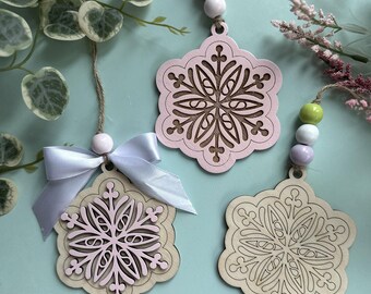 Laser Cut 1 or 2-Layer Gumdrop Snowflake Ornament – Christmas Decoration or Holiday Car Charm
