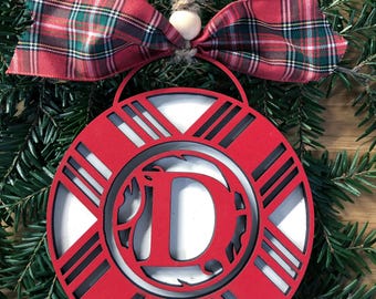 Initial D Plaid Monogram Multi-Layer Wooden Ornament or Car Charm